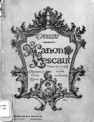 Copertina Manon Lescaut, copyright 1893, timbro a secco 1924